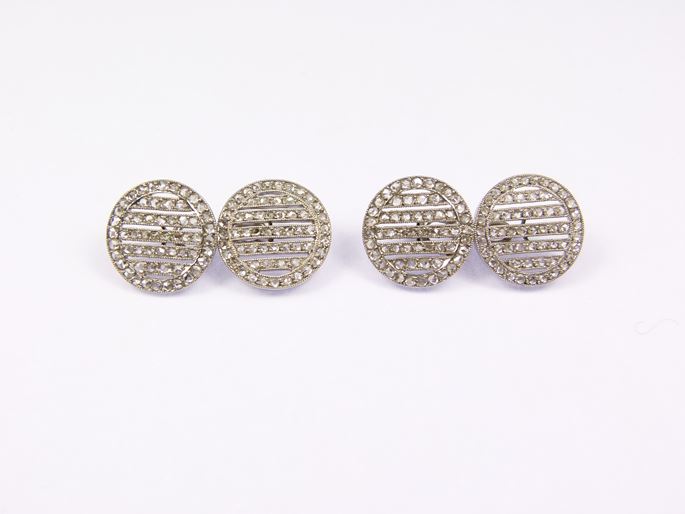   Cartier - Pair of rose cut diamond and platinum round cufflinks | MasterArt
